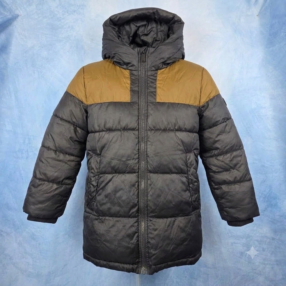 Michael Kors Kids Puffer Jacket Black Brown Colorblock Hooded Coat Size 10/12